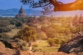 View of Pagodas on Hilltop in Bagan in Myanmar