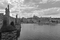 Black and white view of Old Town of Prague with Charles bridge Royalty Free Stock Photo