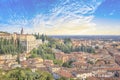 Beautiful view of the panorama of Verona and the hill of San Pietro in Verona, Italy Royalty Free Stock Photo