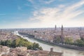 Beautiful view of the panorama of Verona and the Lamberti tower on the banks of the Adige River in Verona, Italy Royalty Free Stock Photo