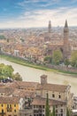 Beautiful view of the panorama of Verona and the Lamberti tower on the banks of the Adige River in Verona, Italy Royalty Free Stock Photo