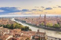 Beautiful view of the panorama of Verona and the Lamberti tower on the banks of the Adige River in Verona, Italy Royalty Free Stock Photo