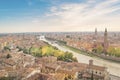 Beautiful view of the panorama of Verona and the Lamberti tower on the banks of the Adige River in Verona, Italy Royalty Free Stock Photo