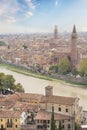 Beautiful view of the panorama of Verona and the Lamberti tower on the banks of the Adige River in Verona, Italy Royalty Free Stock Photo