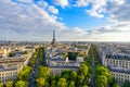 Beautiful view of Paris from the roof of the Triumphal Arch. Champs Elysees and the Eiffel Tower Royalty Free Stock Photo