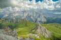 Beautiful view on Passo Pordoi and Marmolada peak in Dolomites