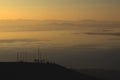 Radio antenas silhouette in the sunset Royalty Free Stock Photo