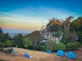 Beautiful view peak mountain and tourist tent camping