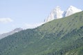 Beautiful view of peak Ushba from village Zhabeshi , Georgia Royalty Free Stock Photo