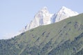 Beautiful view of peak Ushba from village Zhabeshi , Georgia Royalty Free Stock Photo