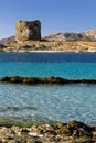 Beautiful view of Pelosa Tower at Stintino, Sardinia, Italy on a sunny day Royalty Free Stock Photo