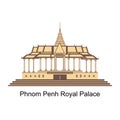 Beautiful view of Phnom Penh Royal Palace in Cambodia capital city. A palace complex that serves as the official residence of the