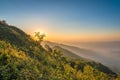 View of Phu Chi Dao in sunset time with layers of mountain in Chiang Rai, Thailand. Royalty Free Stock Photo