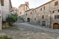 Beautiful view of the Piazza del Campanile square and the historic center of Montemerano, Grosseto, Tuscany, Italy