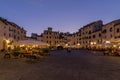 Beautiful view of the Piazza dell`Anfiteatro at the blue hour, Lucca, Tuscany, Italy
