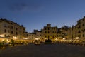 Beautiful view of the Piazza dell`Anfiteatro at the blue hour, Lucca, Tuscany, Italy