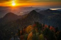 A beautiful view of the Pieniny Mountains from the top of Three Crowns peak at sunset. Poland Royalty Free Stock Photo