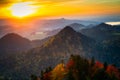 A beautiful view of the Pieniny Mountains from the top of Three Crowns peak at sunset. Poland Royalty Free Stock Photo