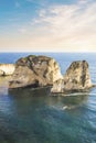 Beautiful view of the Pigeon Rocks on the promenade in the center of Beirut