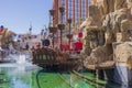 Beautiful view of pirates ship at Treasure Island hotel in Las Vegas on Strip standing in artificial pond. Las Vegas.