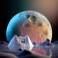 Dimensional planets, other worlds, iceberg, pools, craters, mountains, colourful, wallpaper, background, generative ai