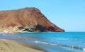 Beautiful view of Playa de la Tejita with Montana Roja Red Mountain. La Tejita beach in El Medano, Tenerife, Canary Islands, Royalty Free Stock Photo