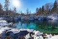 Beautiful view of plitvice lakes national park during winter