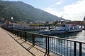 Beautiful view point from Como quay on lake, city and mountain, sunny day, Como, Italy, summer 2016 Royalty Free Stock Photo