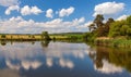 Beautiful view of pond, clouds mirroring in lake Royalty Free Stock Photo