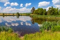 Beautiful view of pond, clouds mirroring in lake Royalty Free Stock Photo