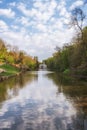 Beautiful view of the pond and pavilion Flora in the National Dendrological Park Sofiyivka, Uman