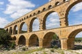 Beautiful view of Pont du Gard, the highest Roman aqueduct in Europe, a sunny summer day Royalty Free Stock Photo