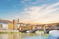 Beautiful view of the Ponte Vecchio bridge across the Arno River in Florence, Italy Royalty Free Stock Photo