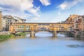 Beautiful view of the Ponte Vecchio bridge across the Arno River in Florence, Italy Royalty Free Stock Photo