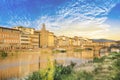 Beautiful view of the Ponte Vecchio bridge across the Arno River in Florence, Italy Royalty Free Stock Photo