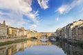 Beautiful view of the Ponte Vecchio bridge across the Arno River in Florence, Italy Royalty Free Stock Photo