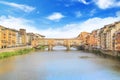 Beautiful view of the Ponte Vecchio bridge across the Arno River in Florence, Italy Royalty Free Stock Photo