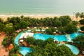 Beautiful view on the pool and sea in the Central Park of Nha Trang city in Vietnam