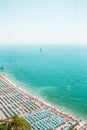 Beautiful view of Vietri sul Mare, the first town on the Amalfi Coast, with the Gulf of Salerno, Campania