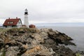 Beautiful view of Portland Head lighthouse, with craggy shoreline, Maine,2016