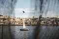 Beautiful view of Porto and Vila Nova da Gaia with sailing boat at Douro river, Portugal Royalty Free Stock Photo