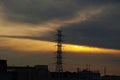 Beautiful view of power transmission tower during a scenic sunset Royalty Free Stock Photo