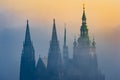 Beautiful view of Prague Castle towers during sunrise