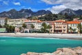 Beautiful view of promenade and old medieval town with multicolored villas of Menton, Cote-d-Azur.French riviera Royalty Free Stock Photo