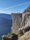 Beautiful view of a Pulpit Rock Norway with people on it Royalty Free Stock Photo