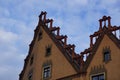 Beautiful view of the Rathaus or Town Hall of Ulm, Germany with decorated windows under a cloudy sky Royalty Free Stock Photo