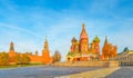 Beautiful view of the Red Square with Moscow Kremlin and St Basil& x27;s on a bright autumn morning, the most visited landmark in Royalty Free Stock Photo