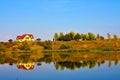 Beautiful view of a reflection of a house on a lake