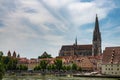 Beautiful view of the Regensburg Cathedral  St. Peter`s Cathedral on river side of Danube, Bavaria, Germany Royalty Free Stock Photo