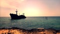 Beautiful view of the remaining of the Greek Ship by the beach in Kish Island, Persian Gulf, Iran Royalty Free Stock Photo